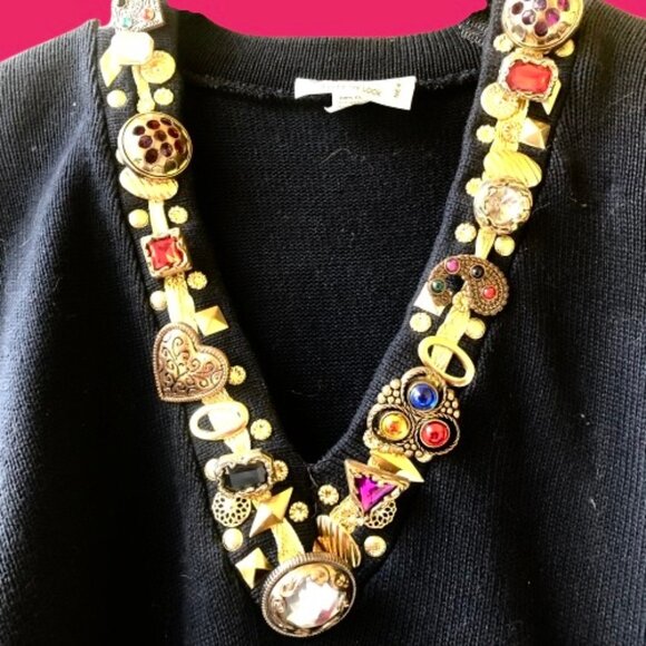 Jaxie's New York Vintage 80’s Embellished Black Sweater Womens Medium - Picture 9 of 14